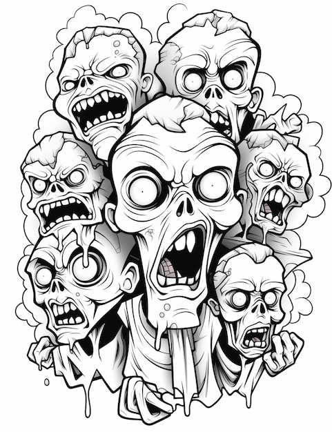 A drawing of a bunch of zombies with their mouths open generative ai