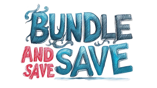 A drawing of a bundle and save sign with blue ink ai