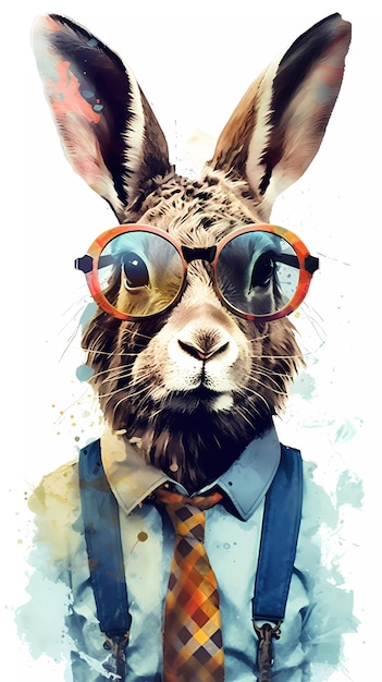 Рисунок кролика в шарфике и очках