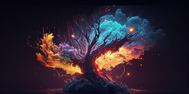 Drawing a burning tree at night Generative AI