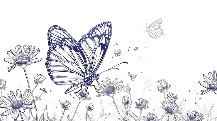 Photo a drawing of a butterfly and flowers with butterflies