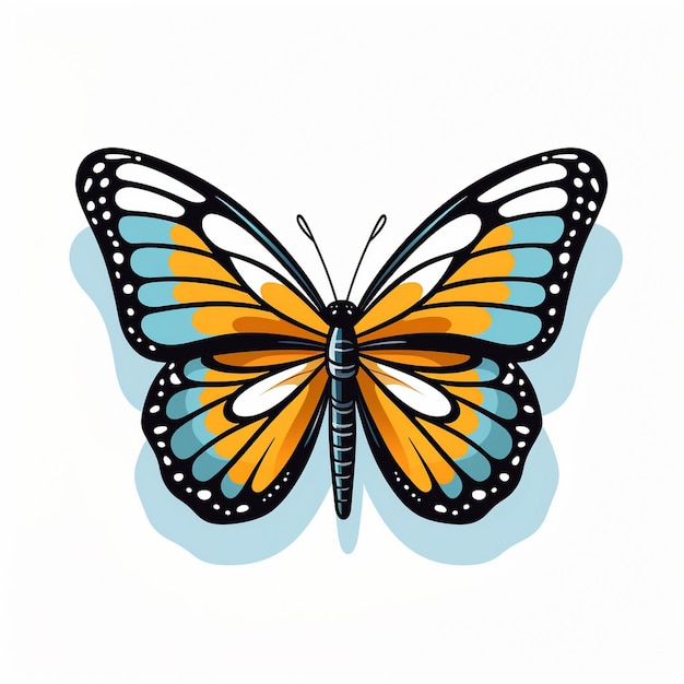 Photo a drawing of a butterfly with a blue background with a butterfly on the bottom