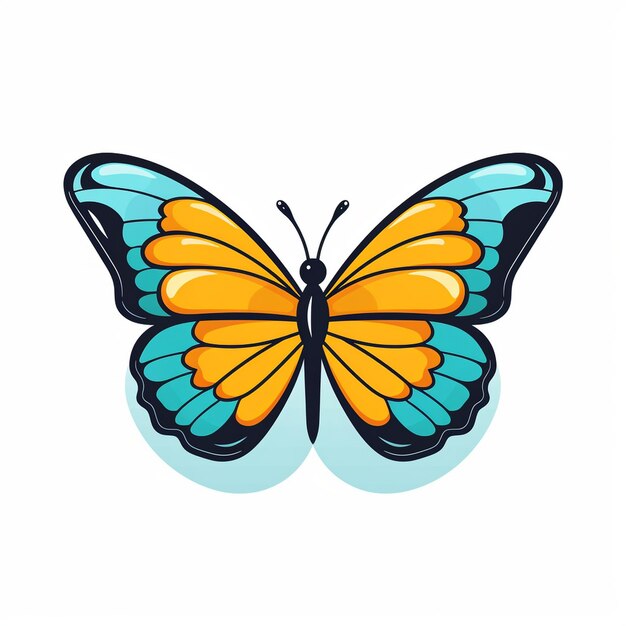 Photo a drawing of a butterfly with a blue and yellow butterfly on it
