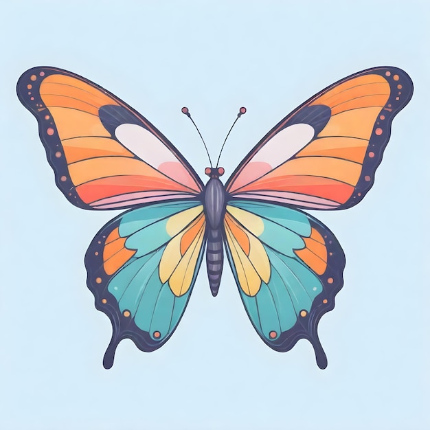 Photo a drawing of a butterfly with blue and yellow wings