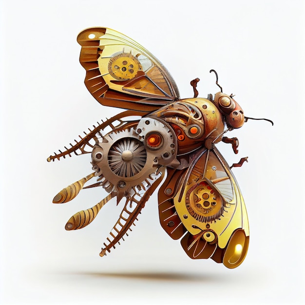 A drawing of a butterfly with gears and gears on it.