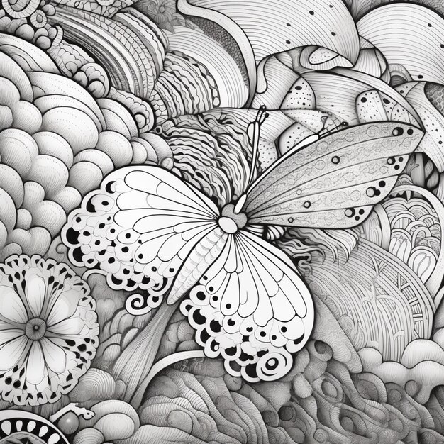 Photo a drawing of a butterfly with many different patterns on it generative ai