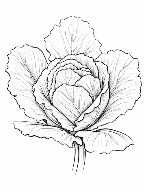 白い背景に葉があるキャベツの花の絵