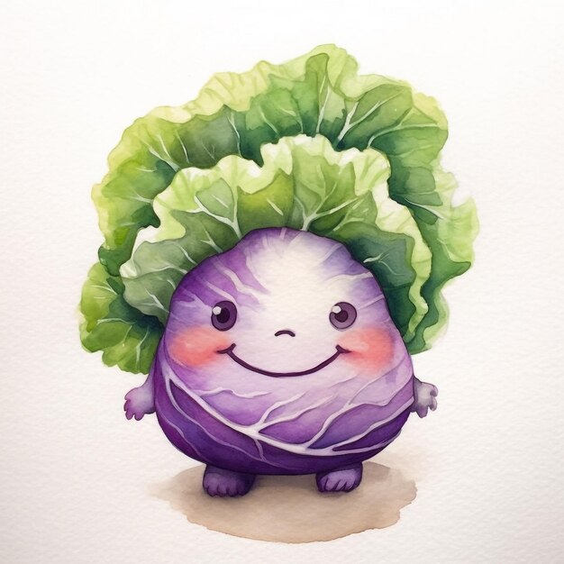 Photo a drawing of a cabbage with a face on it