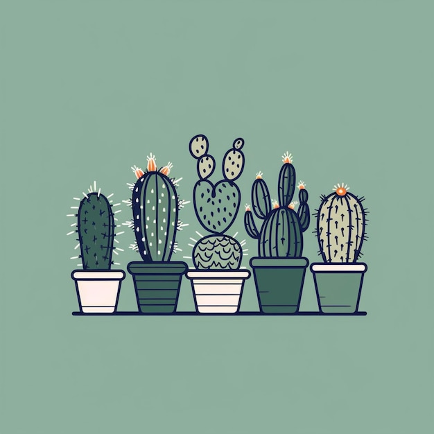 Foto un disegno di cactus in fila con sopra le parole cactus.