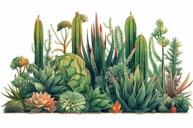 a drawing of cactus and cactus with a white background