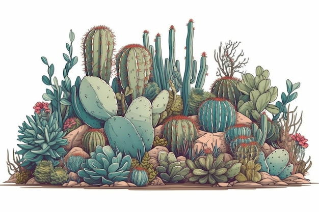 a drawing of cactus and cactus