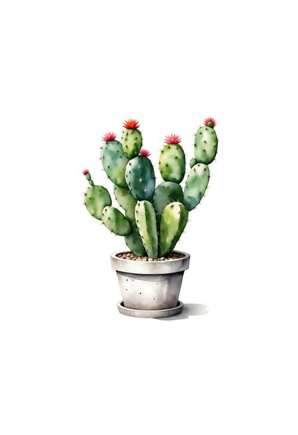 Photo a drawing of a cactus plant with red buds