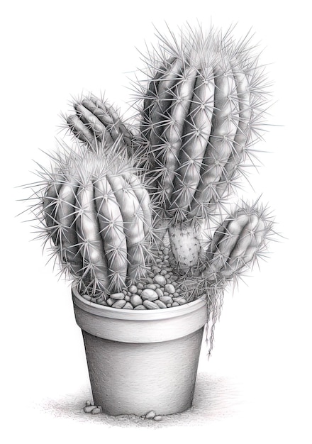 Foto un disegno di una pianta di cactus con uno sfondo bianco