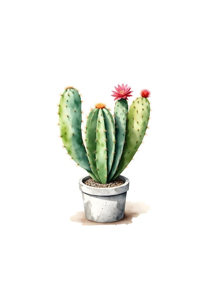 Photo a drawing of a cactus and a pot with a flower on it