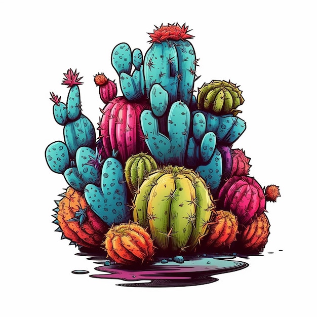 A drawing of a cactus with a blue background and the word cactus on it.