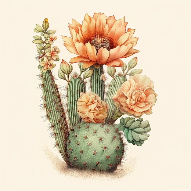 A drawing of a cactus with a cactus in the middle.