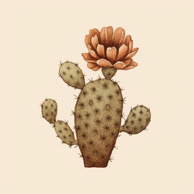 Photo a drawing of a cactus with a flower on it