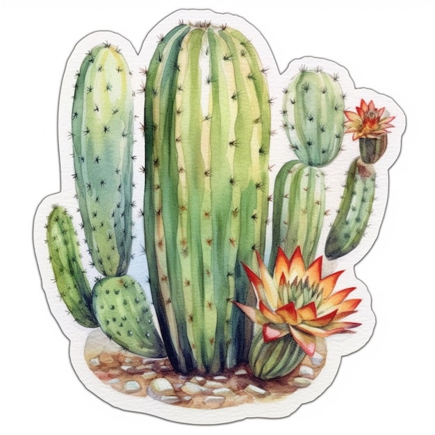 Photo a drawing of a cactus with a flower on it