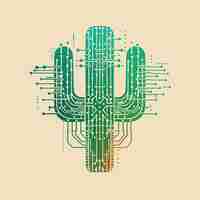 Photo a drawing of a cactus with a green and blue pattern