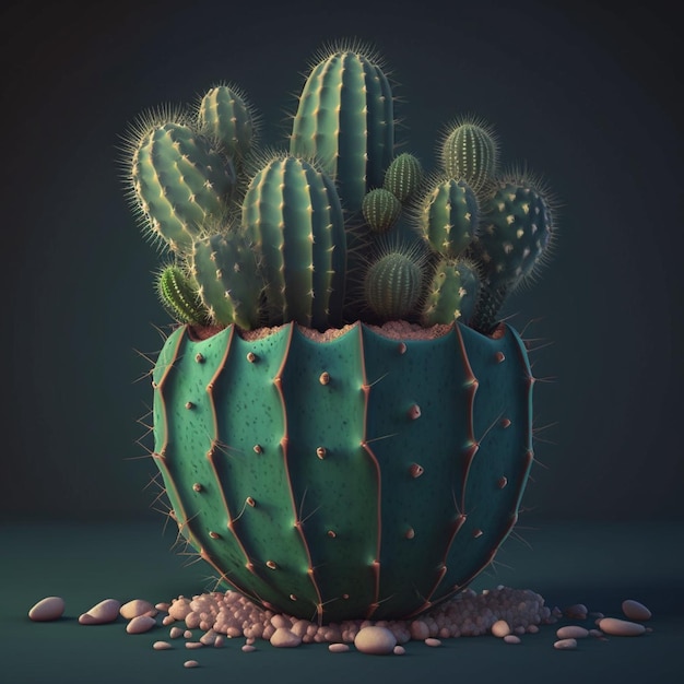 A drawing of a cactus with a green cactus in it.