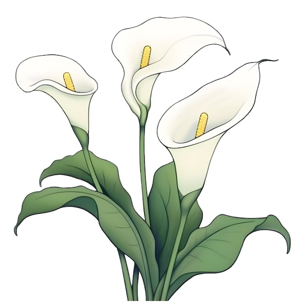 Photo a drawing of calla lilies with a white background.