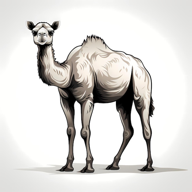 Drawing of camel standing on white background with shadow Generative AI