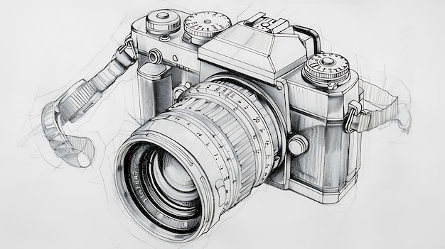 Foto un disegno di una macchina fotografica con un disegno della macchina fotografica su di esso