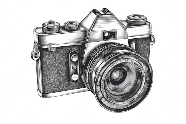 A drawing of a camera with the word camera on it.
