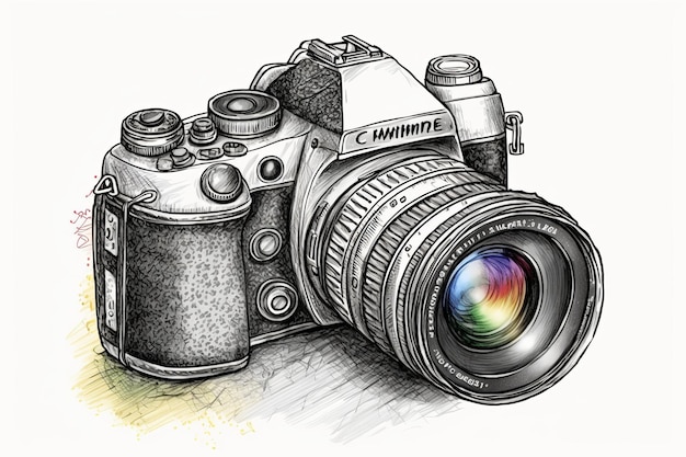 A drawing of a camera with the word hh on it.