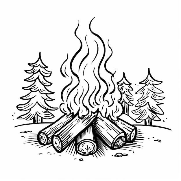 a drawing of a campfire with a forest in the background generative ai