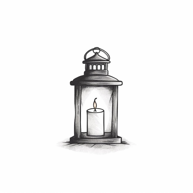 a drawing of a candle is lit in a lantern on a table generative ai