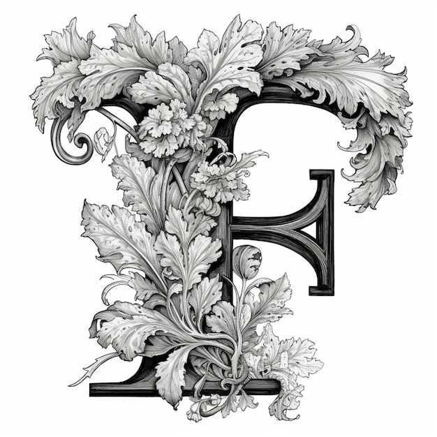 A drawing of a capital letter e with a floral design generative ai