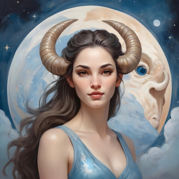 a drawing of a capricorn woman zodiac sign capricorn