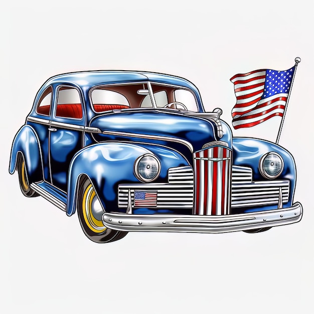 A drawing of a car with the american flag on the front.
