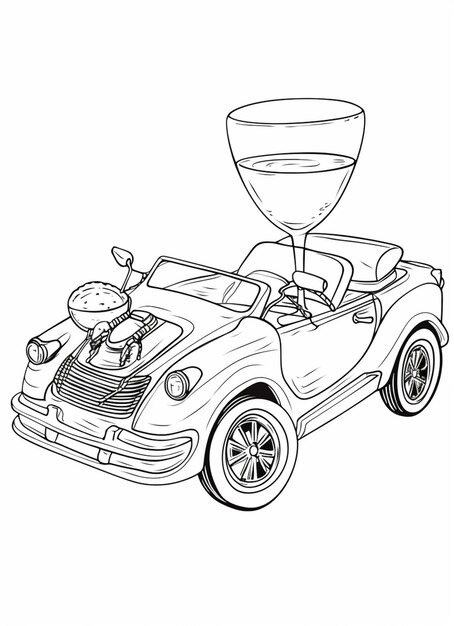 Photo a drawing of a car with a balloon on top generative ai