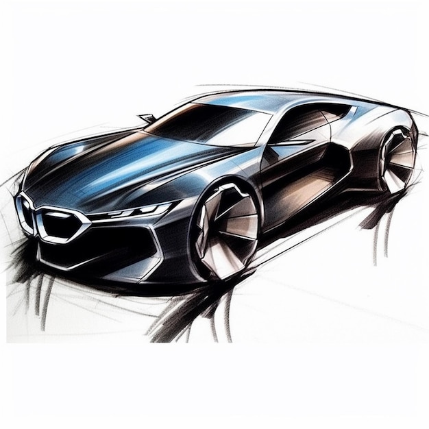 a drawing of a car with a blue stripe on it generative ai
