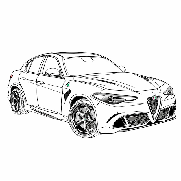 a drawing of a car with a front bumper and a hood generative ai