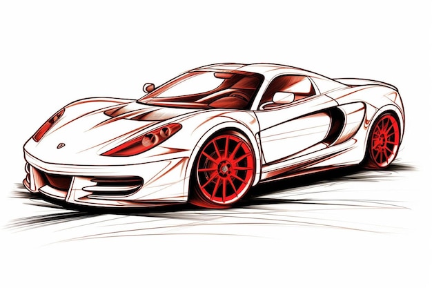 Photo drawing of a car with a red wheel