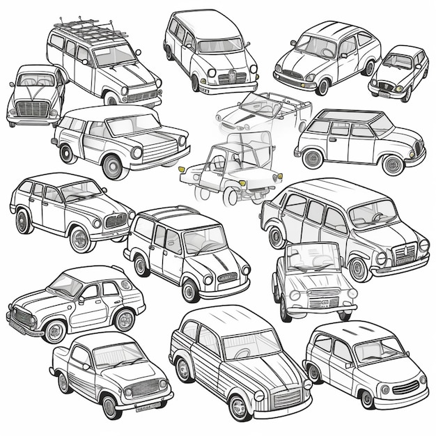 A drawing of a car with a white car in the middle.