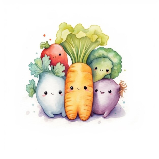 하단에 "carrots"라는 단어가 있는 당근, 브로콜리, 당근 그림.
