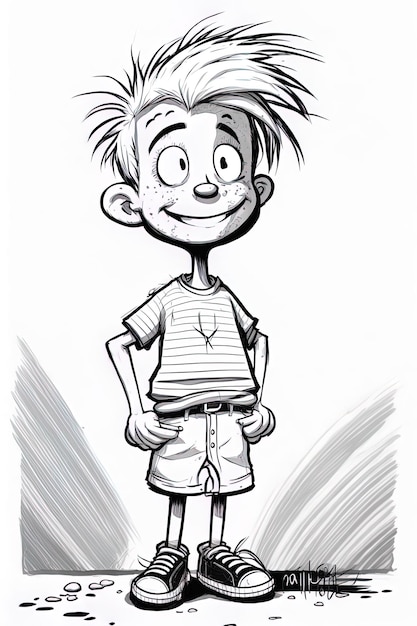 Photo a drawing of a cartoon boy with a shirt that says 