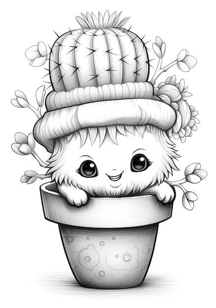 a drawing of a cartoon cat wearing a hat that says " pom ".