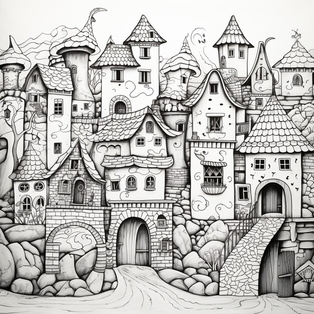 Photo a drawing of a castle with a bridge and a bridge generative ai