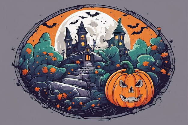 a drawing of a castle with a pumpkin on it