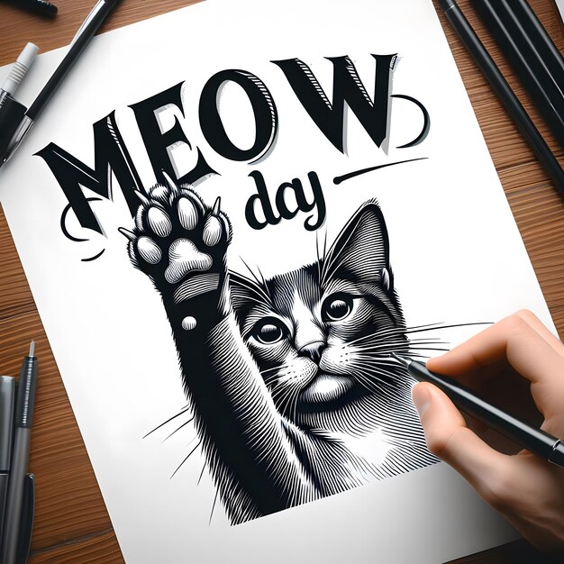 a drawing of a cat day