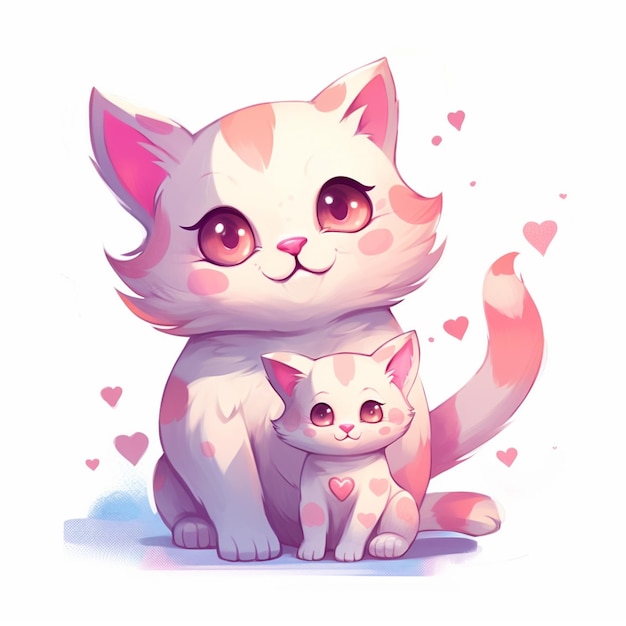 A drawing of a cat and her kitten