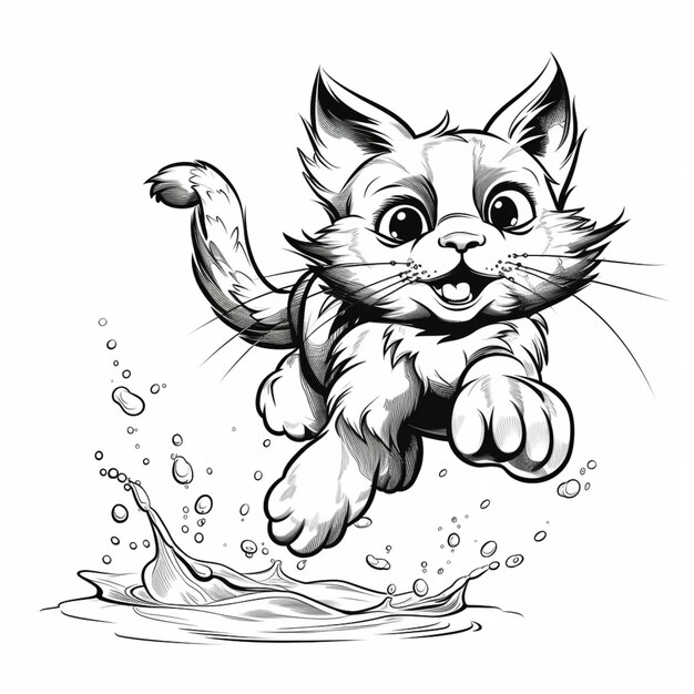 Foto disegno di un gatto che salta in aria con bolle generative ai