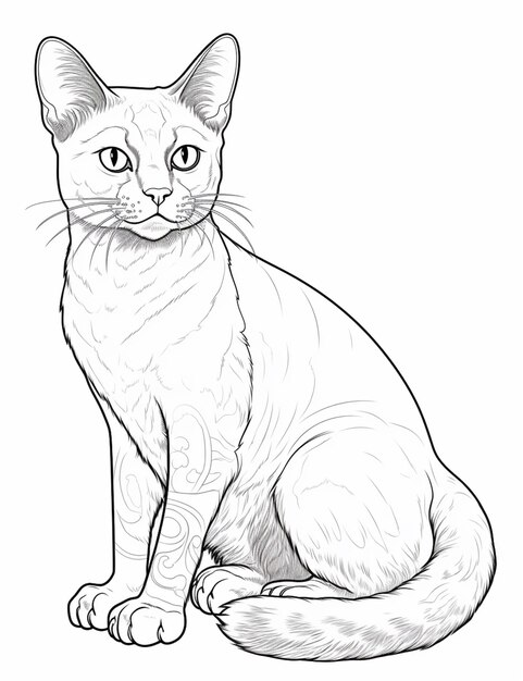 Photo a drawing of a cat sitting down with a white background generative ai