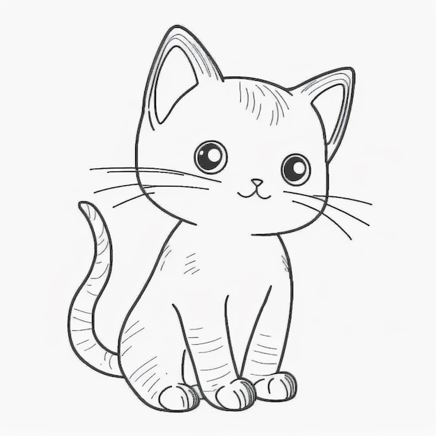 a drawing of a cat sitting on the ground with its eyes open generative ai