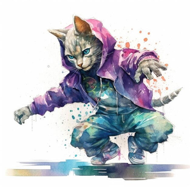 Photo a drawing of a cat that has a purple hoodie on it